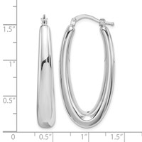 Sterling Silver Rhodium-plated Polished Hollow Oval Hoop Earrings view 4