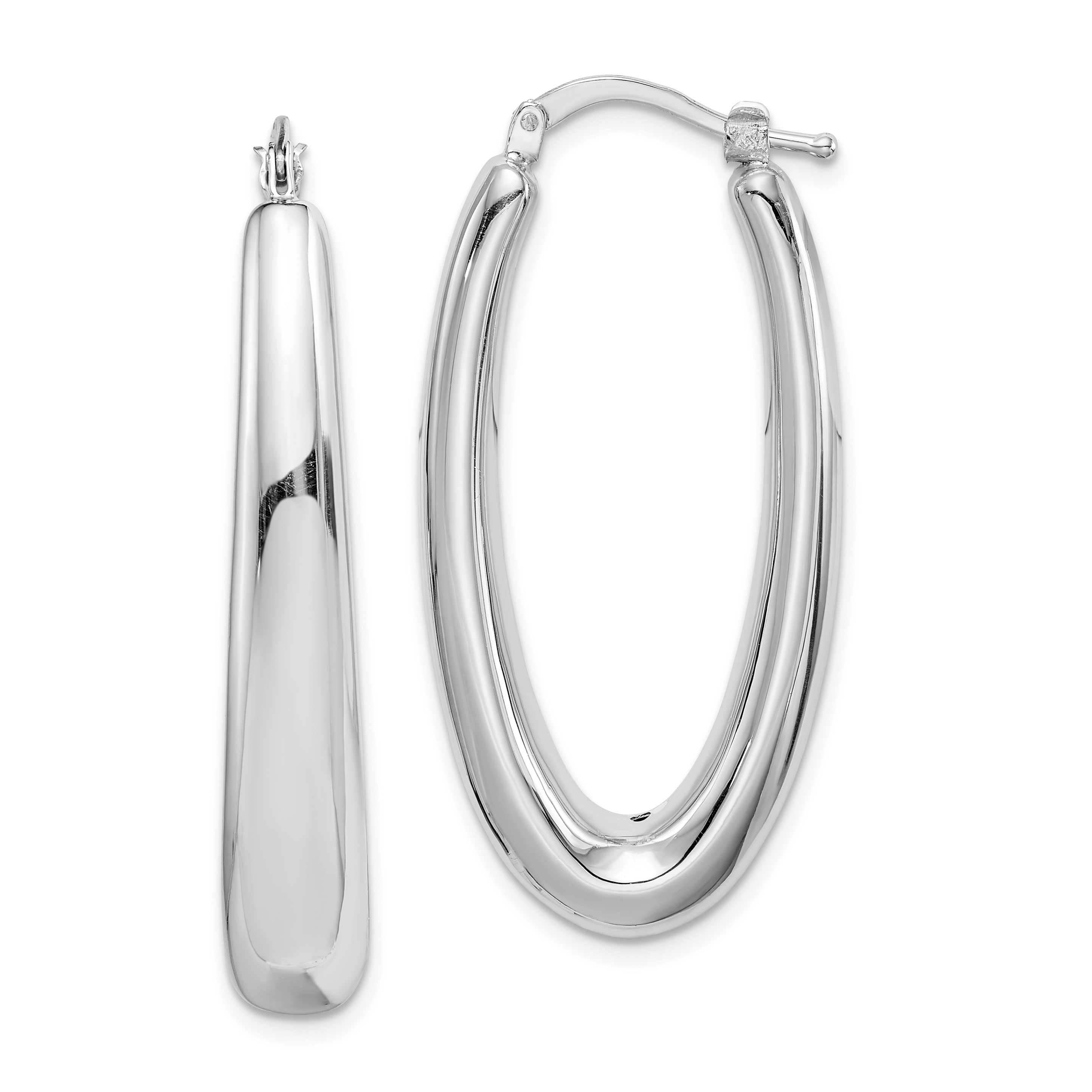Sterling Silver Rhodium-plated Polished Hollow Oval Hoop Earrings (QE8278)