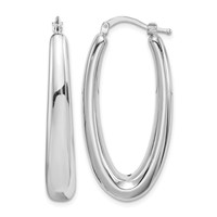 Sterling Silver Rhodium-plated Polished Hollow Oval Hoop Earrings view 1