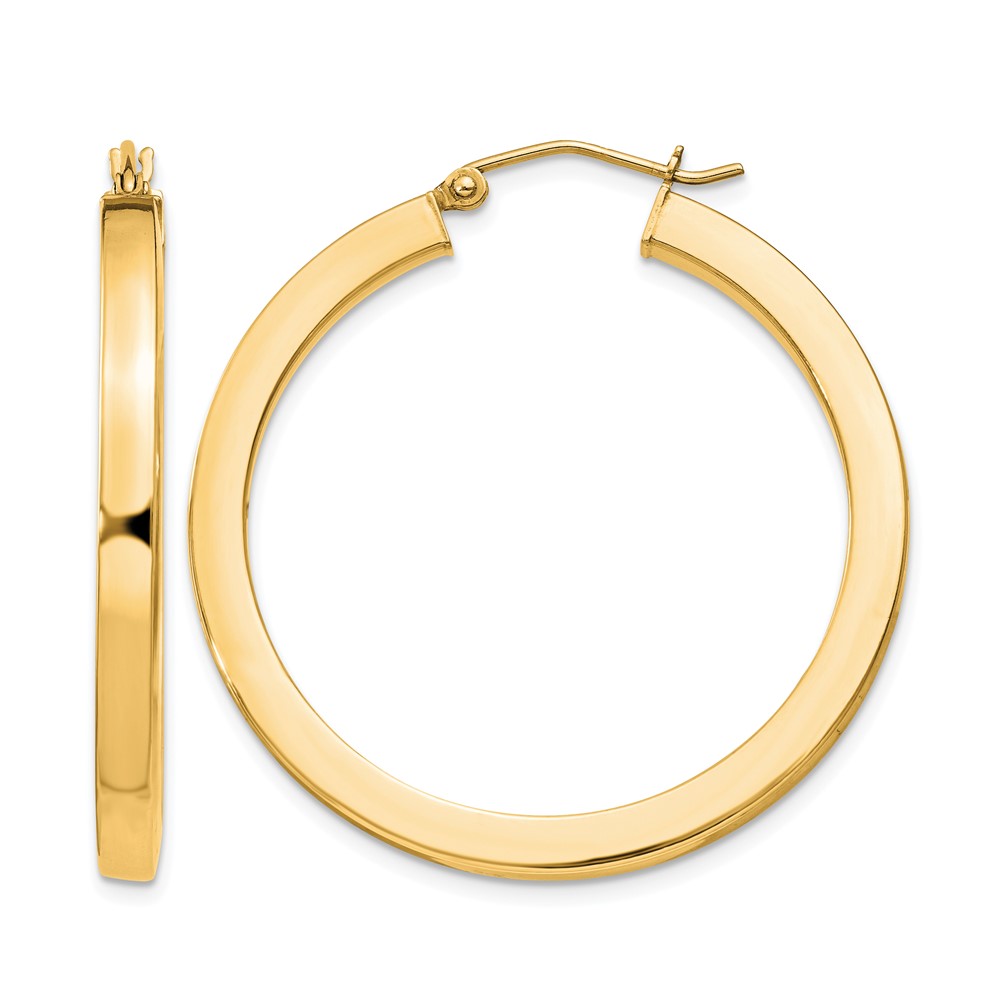 Sterling Silver Flash Gold-plated 3x35mm Square Tube Hoop Earrings (QE827GP)