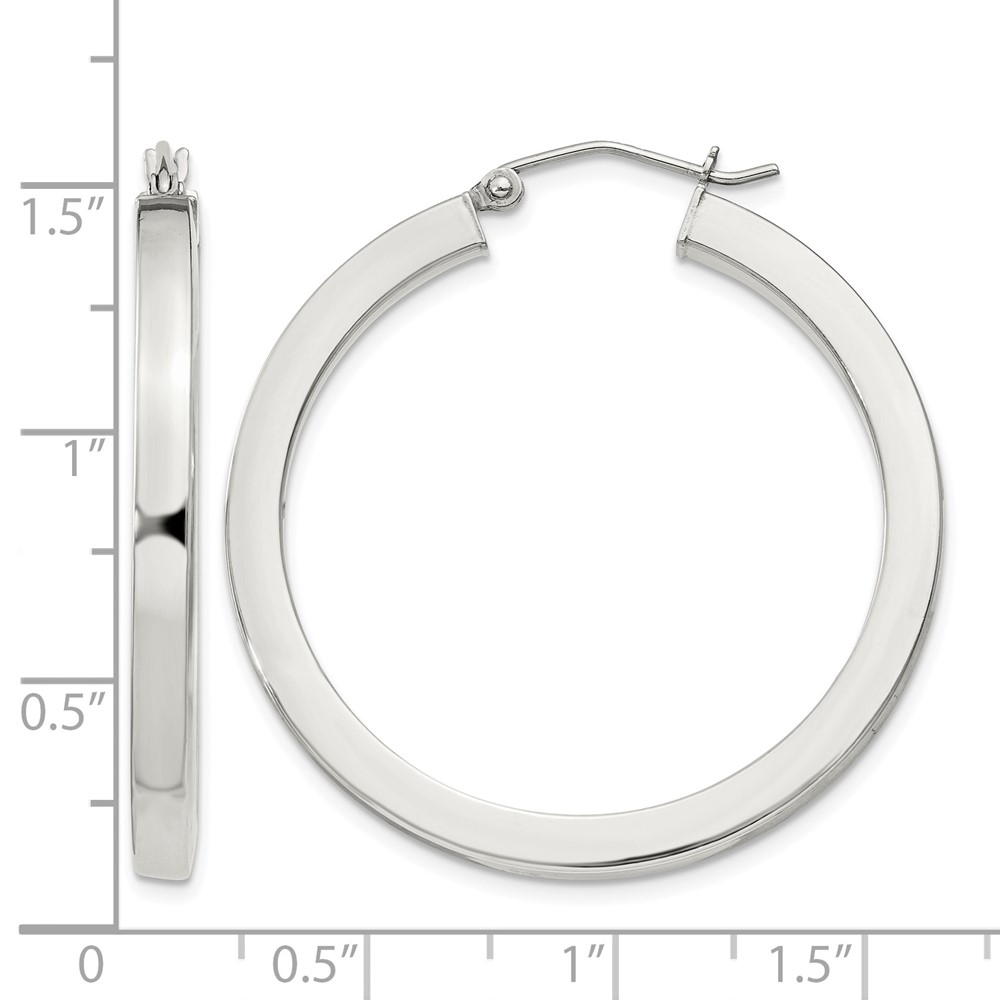 Sterling Silver 3x35mm Square Tube Hoop Earrings (QE827SP)