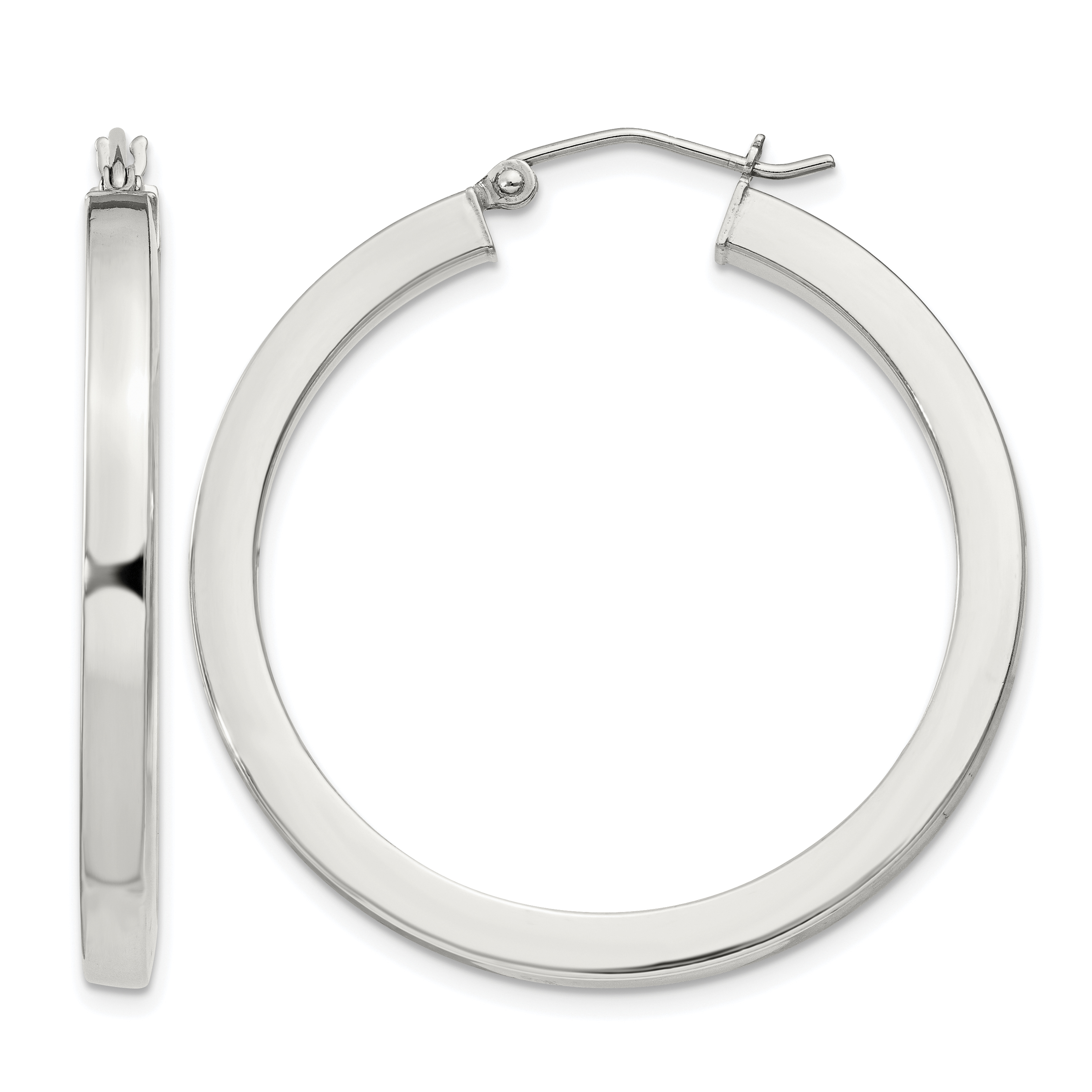 Sterling Silver 3x35mm Square Tube Hoop Earrings (QE827SP)