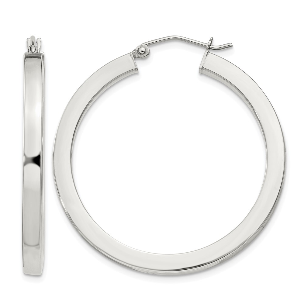 Sterling Silver 3x35mm Square Tube Hoop Earrings (QE827SP)