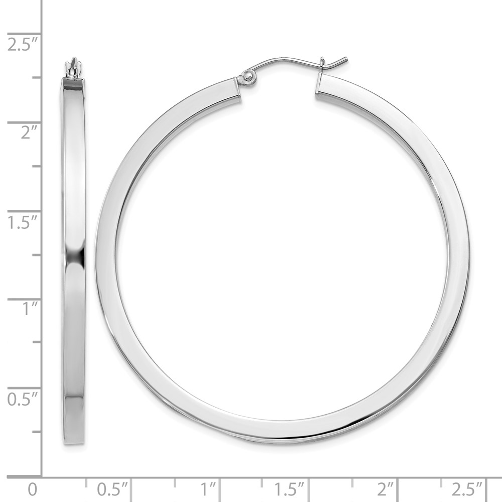 Sterling Silver Rhodium-plated 3x50mm Square Tube Hoop Earrings (QE828)