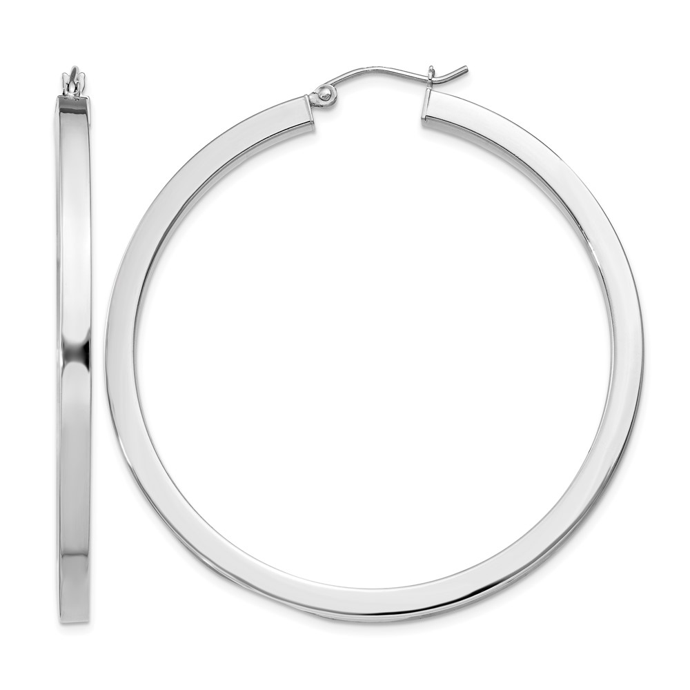 Sterling Silver Rhodium-plated 3x50mm Square Tube Hoop Earrings (QE828)