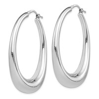 Sterling Silver Rhodium-plated Polished Hollow Oval Hoop Earrings view 2