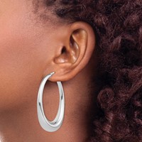 Sterling Silver Rhodium-plated Polished Hollow Oval Hoop Earrings view 3