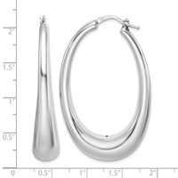 Sterling Silver Rhodium-plated Polished Hollow Oval Hoop Earrings view 4