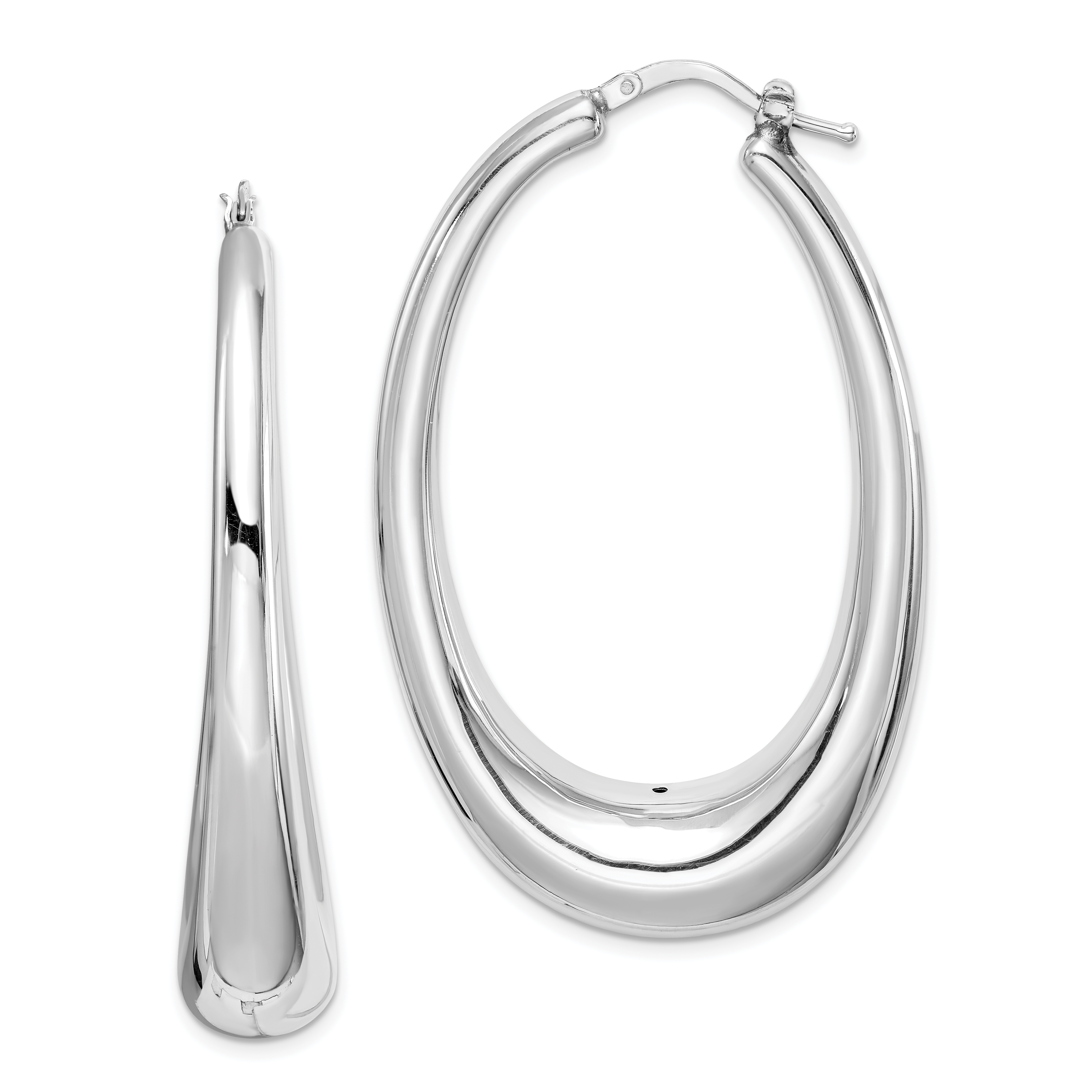 Sterling Silver Rhodium-plated Polished Hollow Oval Hoop Earrings (QE8281)