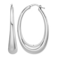 Sterling Silver Rhodium-plated Polished Hollow Oval Hoop Earrings view 1