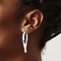 Sterling Silver RH-plated Polished Satin Twisted Oval Hoop Earrings view 3