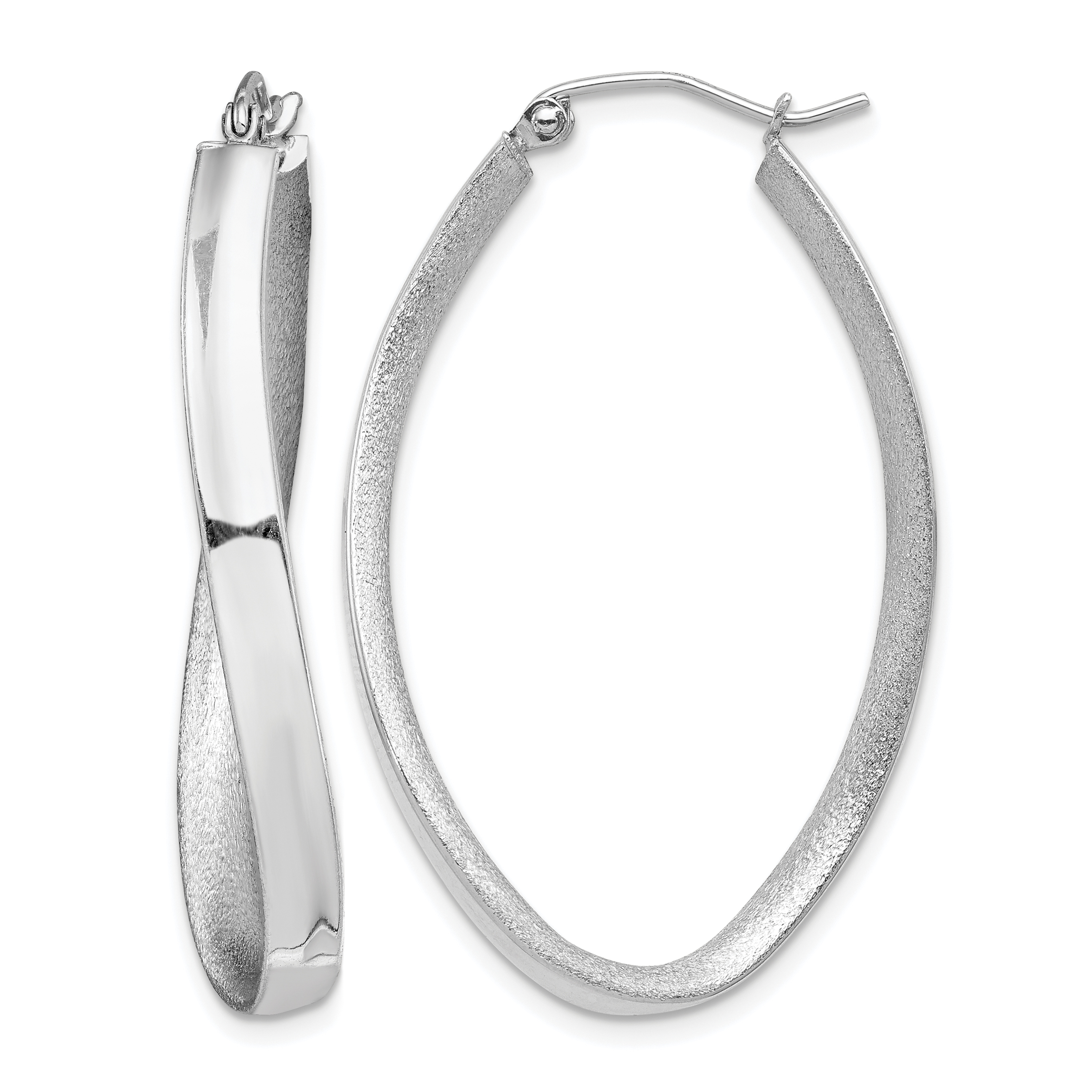 Sterling Silver RH-plated Polished/Satin Twisted Oval Hoop Earrings (QE8285)