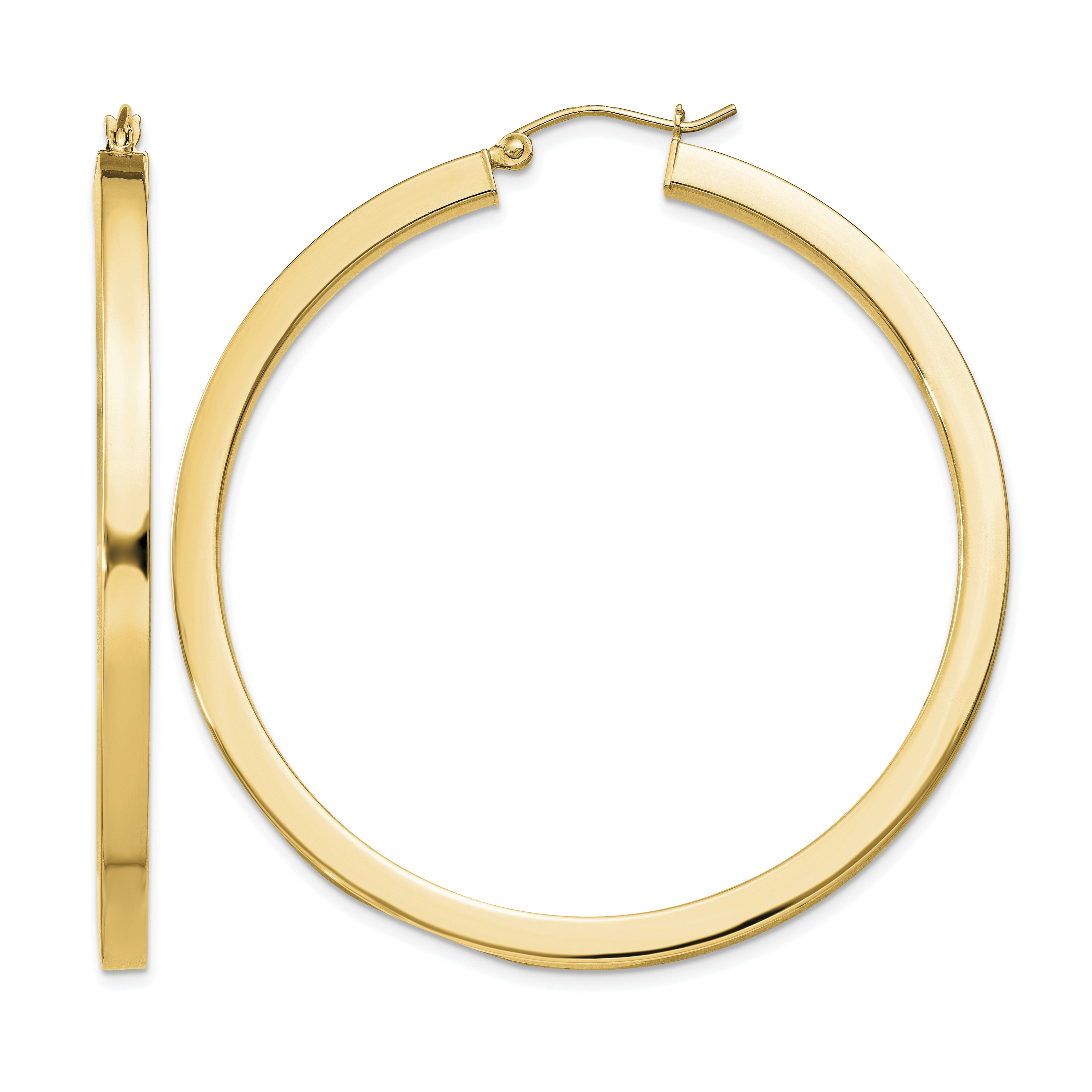 Sterling Silver Flash Gold-plated 3x50mm Square Tube Hoop Earrings (QE828GP)