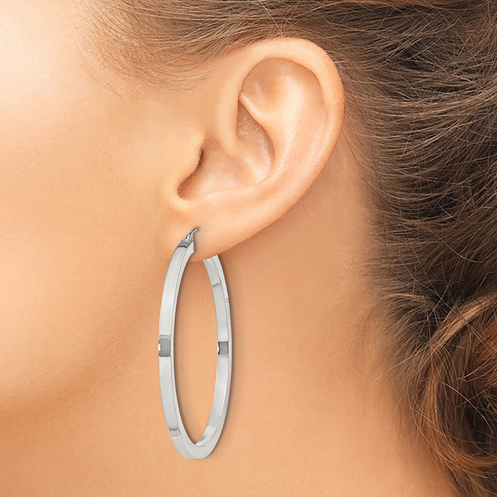 Sterling Silver 3x50mm Square Tube Hoop Earrings (QE828SP)