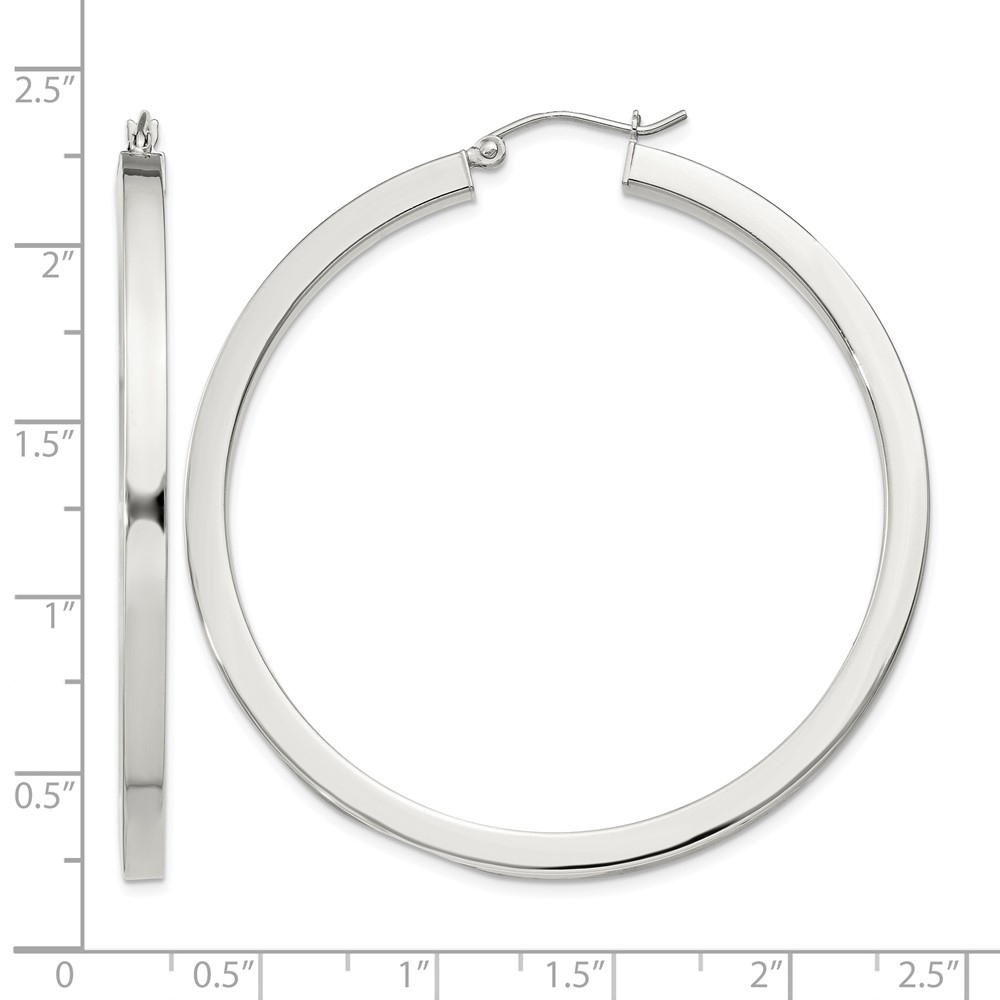 Sterling Silver 3x50mm Square Tube Hoop Earrings (QE828SP)