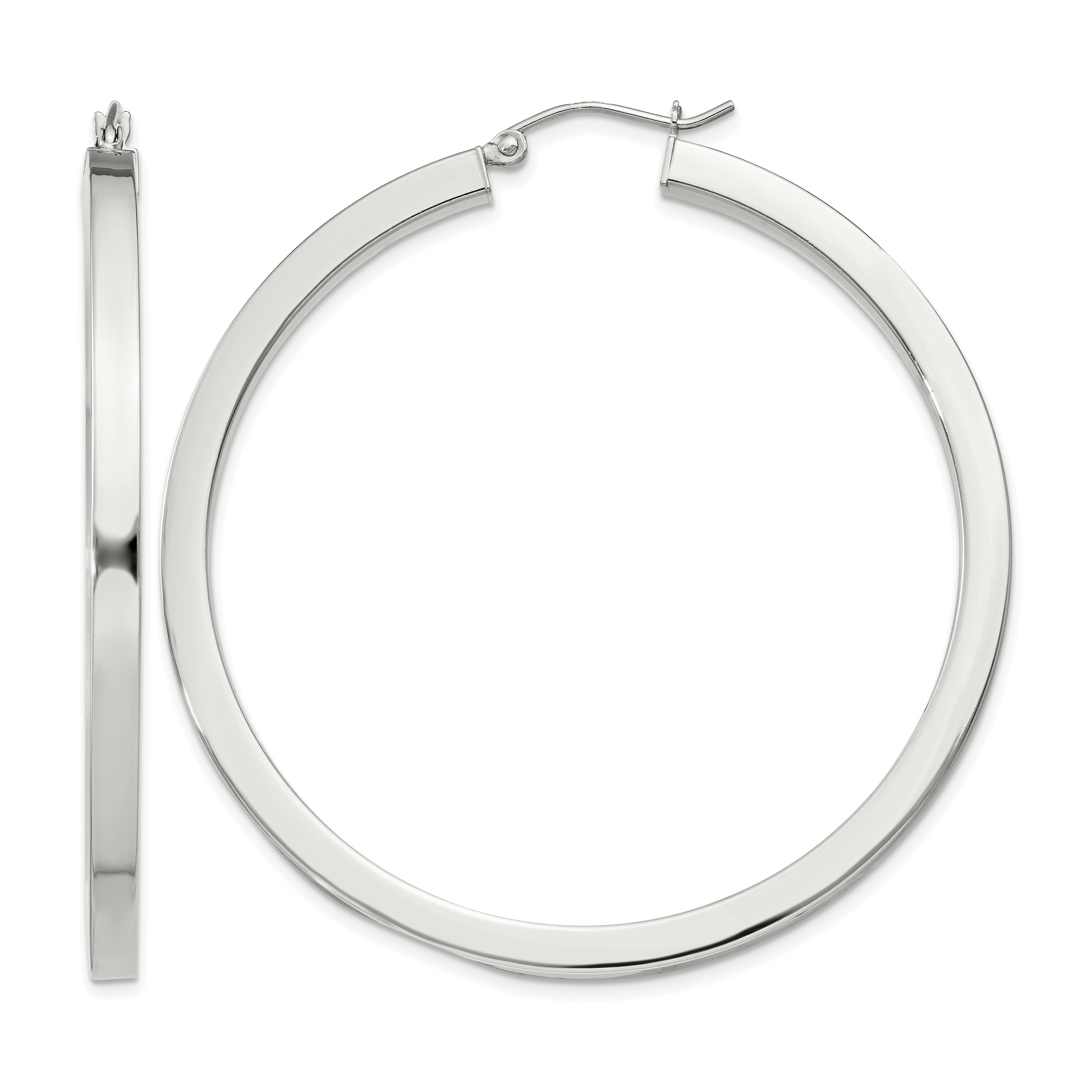 Sterling Silver 3x50mm Square Tube Hoop Earrings (QE828SP)