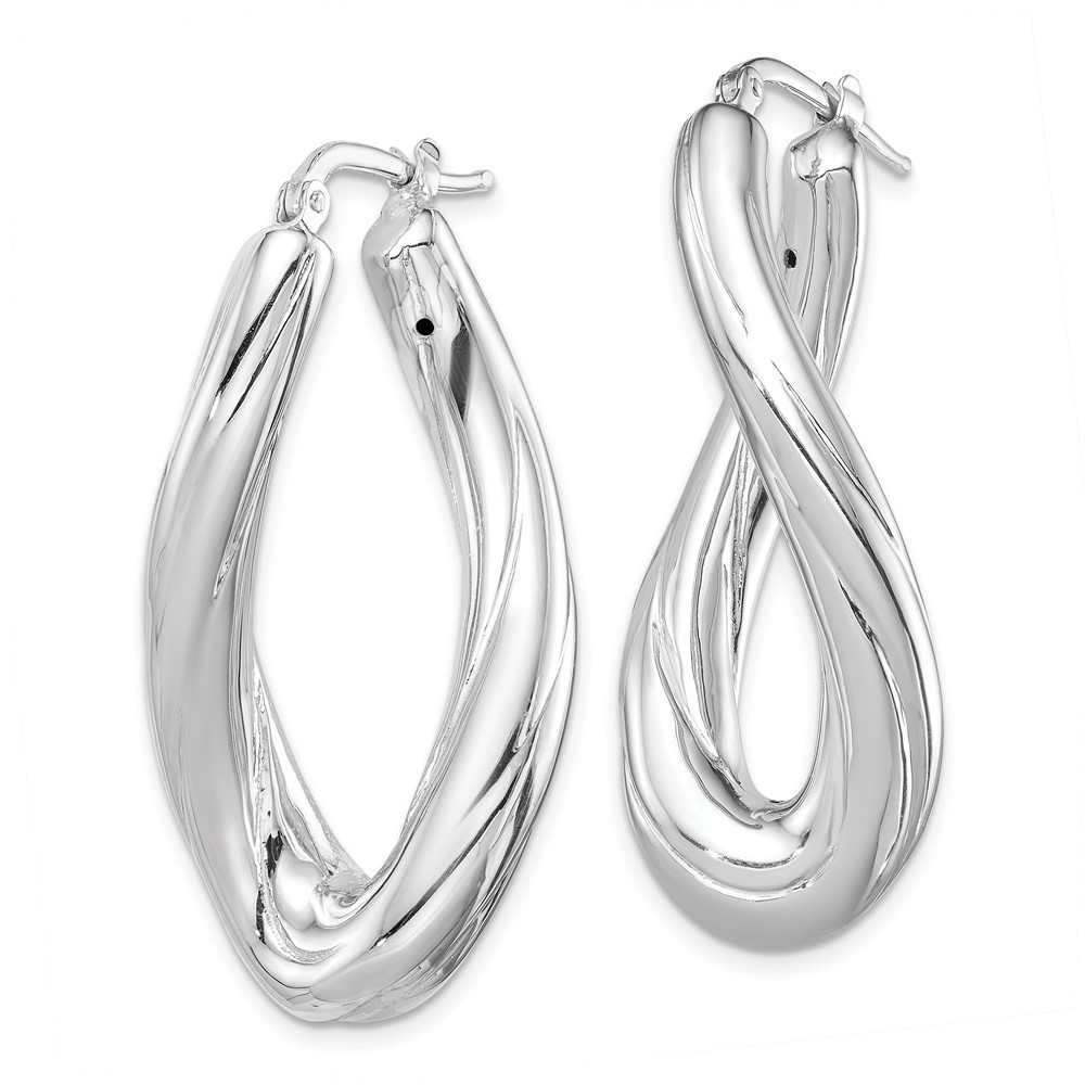 Sterling Silver Rhodium-plated Polished Twisted Oval Hoop Earrings (QE8303)