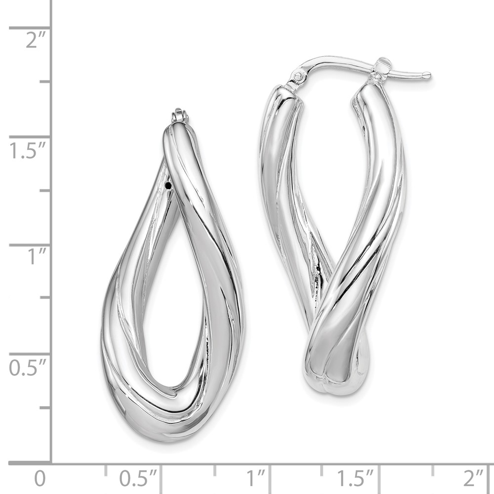 Sterling Silver Rhodium-plated Polished Twisted Oval Hoop Earrings (QE8303)