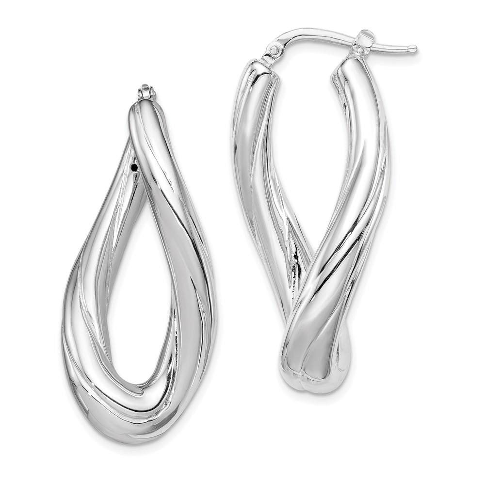 Sterling Silver Rhodium-plated Polished Twisted Oval Hoop Earrings (QE8303)