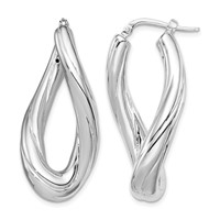 Sterling Silver Rhodium-plated Polished Twisted Oval Hoop Earrings view 1