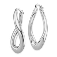 Sterling Silver RH-plated Polished Twisted Hollow Oval Hoop Earrings view 2
