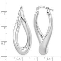 Sterling Silver RH-plated Polished Twisted Hollow Oval Hoop Earrings view 4