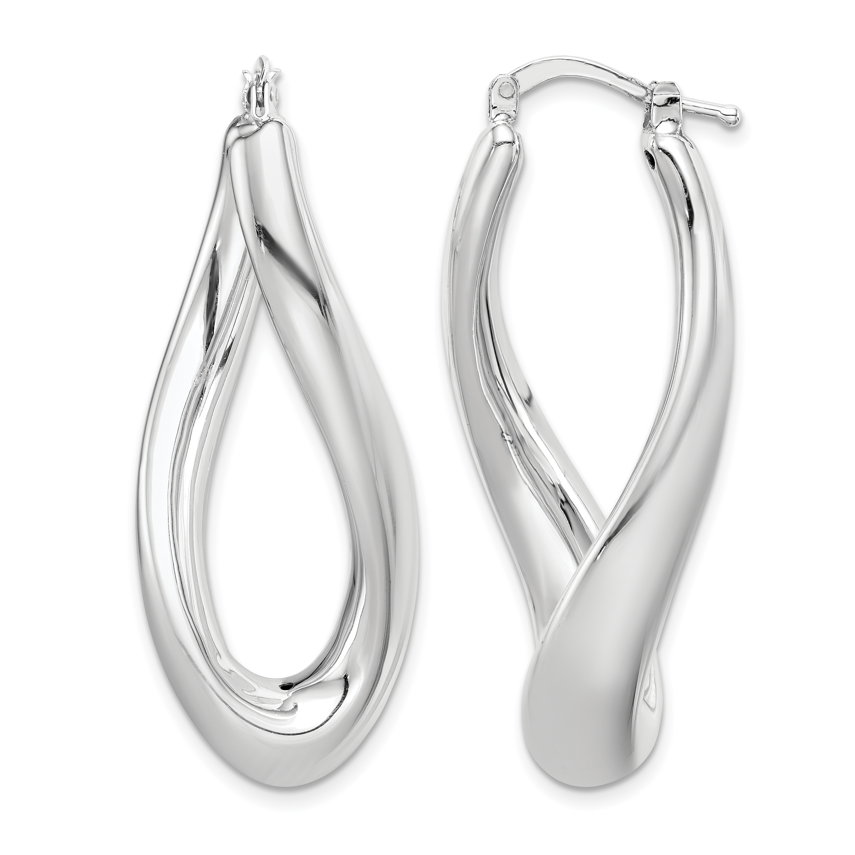 Sterling Silver RH-plated Polished Twisted Hollow Oval Hoop Earrings (QE8304)