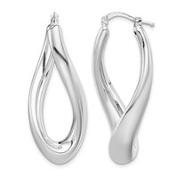 Sterling Silver RH-plated Polished Twisted Hollow Oval Hoop Earrings view 1