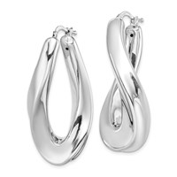 Sterling Silver RH-plated Polished Twisted Hollow Oval Hoop Earrings view 2