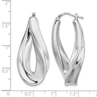 Sterling Silver RH-plated Polished Twisted Hollow Oval Hoop Earrings view 4