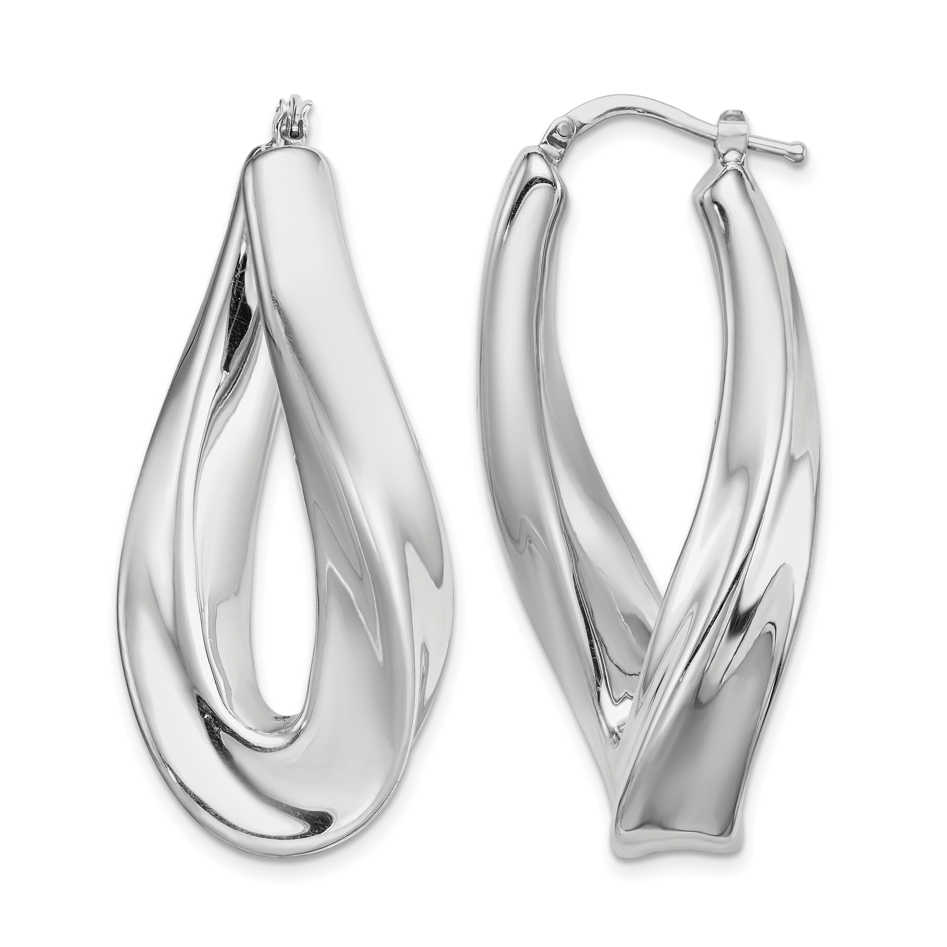 Sterling Silver RH-plated Polished Twisted Hollow Oval Hoop Earrings (QE8305)