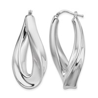Sterling Silver RH-plated Polished Twisted Hollow Oval Hoop Earrings view 1