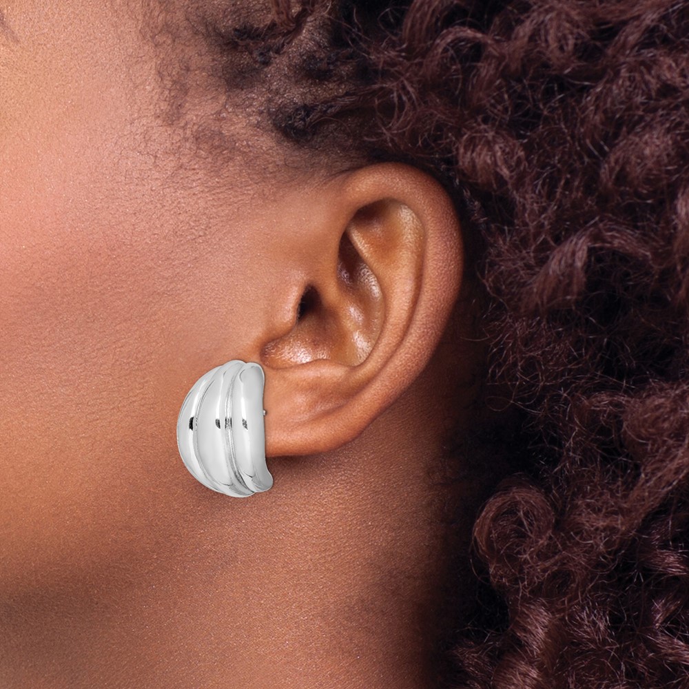 Sterling Silver Polished Rhodium Plated Hollow Post Earrings (QE8306)