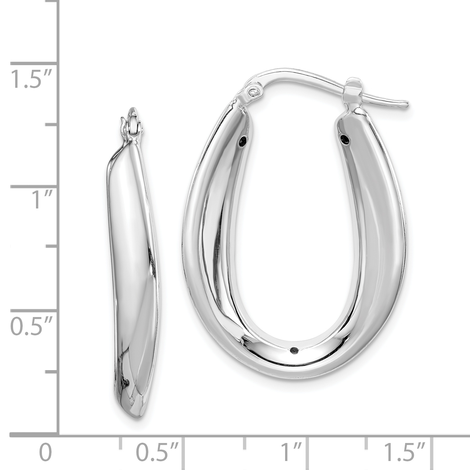 Silver Rhod-plated Polished Hollow 6mm Oval Hoop Earrings Silver Rhod-plated Polished Hollow 6mm Oval Hoop Earrings