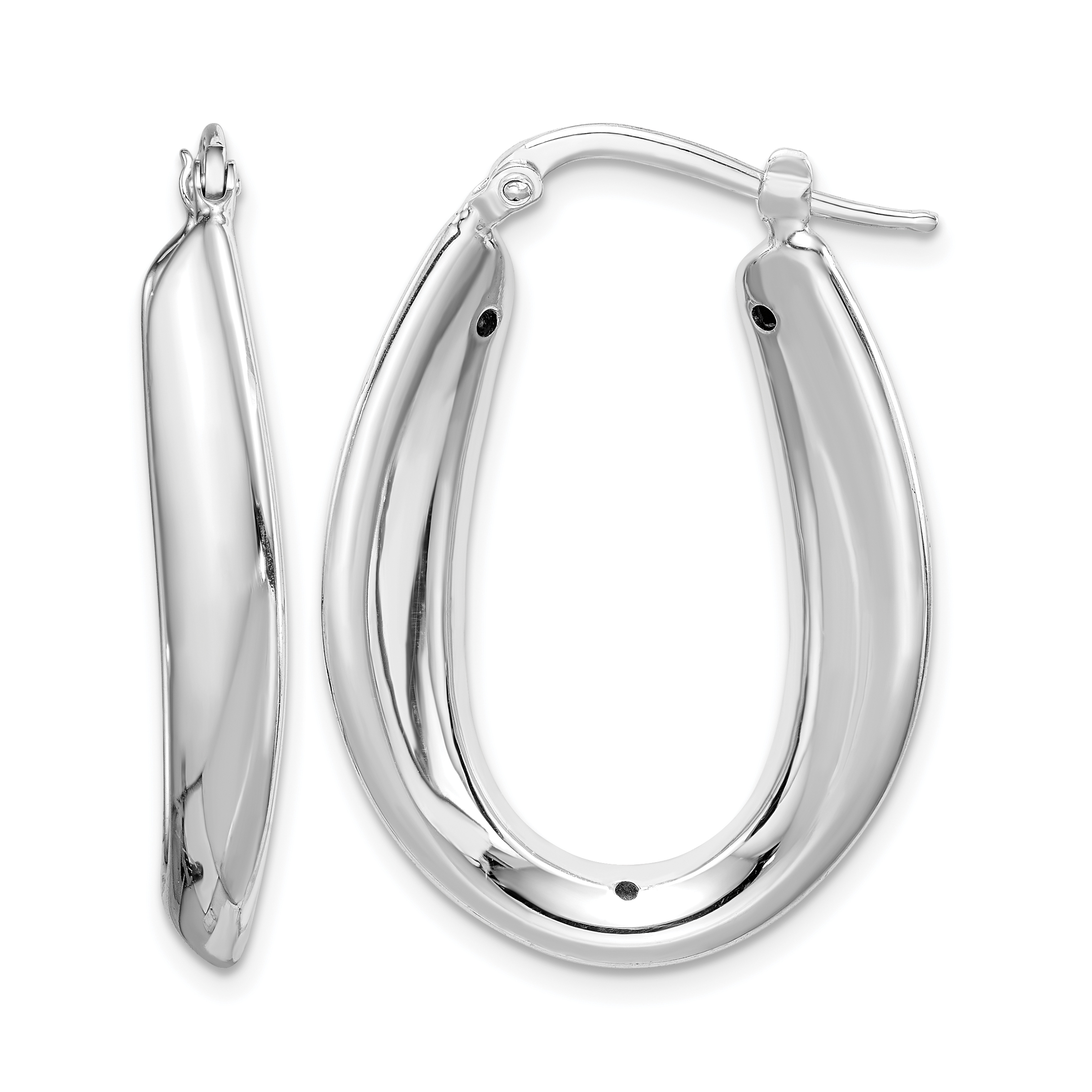 Sterling Silver Rhod-plated Polished Hollow 6mm Oval Hoop Earrings (QE8308)