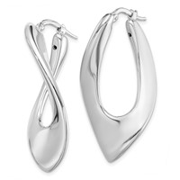 Sterling Silver RH-plated Polished Hollow Twisted Oval Hoop Earrings view 2