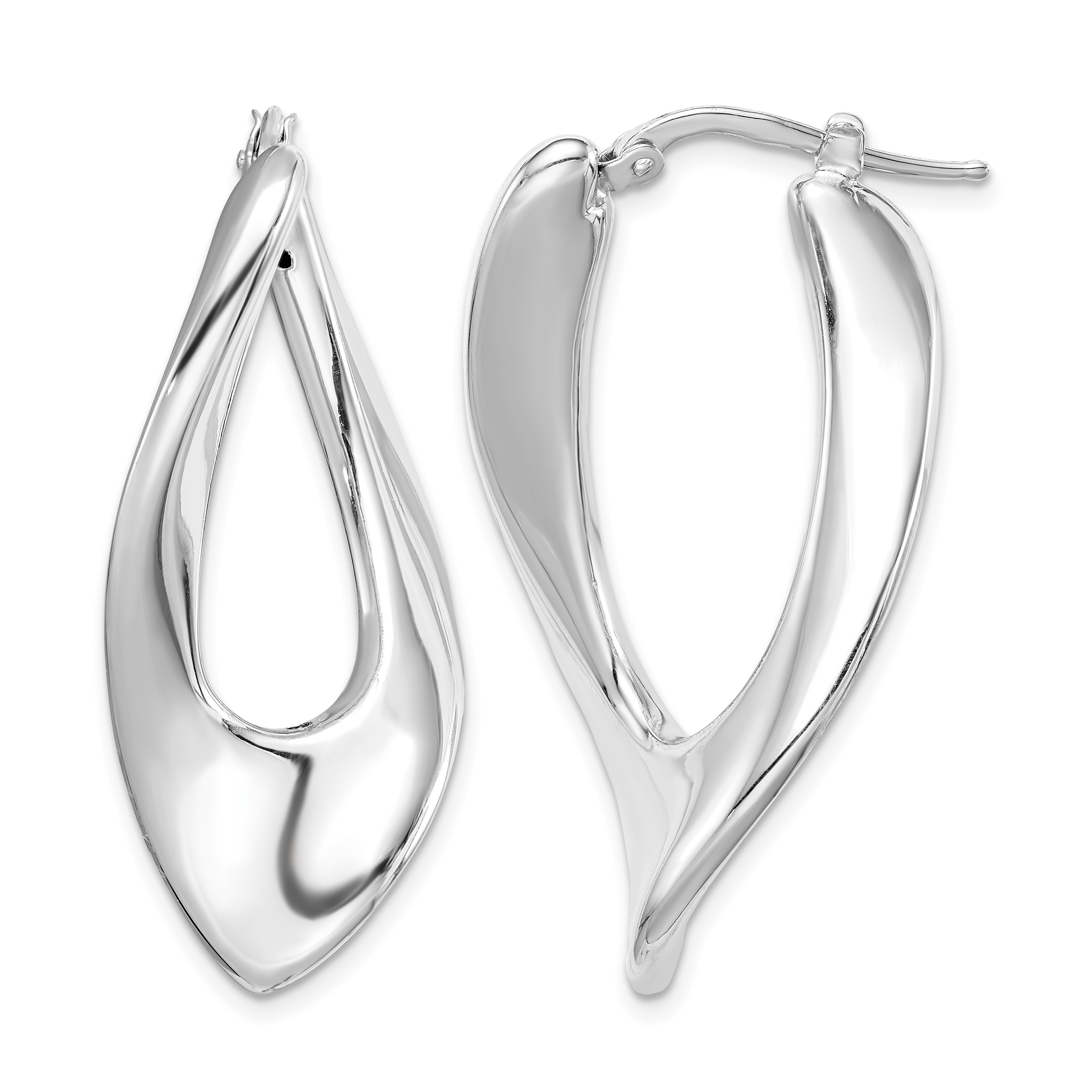 Sterling Silver RH-plated Polished Hollow Twisted Oval Hoop Earrings (QE8313)