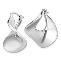 Sterling Silver Rhodium-plated Wide Twisted Hollow Hoop Earrings view 2