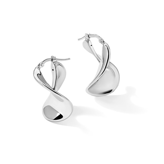 Sterling Silver Rhodium-plated Wide Twisted Hollow Hoop Earrings