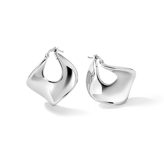 Sterling Silver Rhodium-plated Wide Twisted Hollow Hoop Earrings