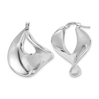 Sterling Silver Rhodium-plated Wide Twisted Hollow Hoop Earrings view 1