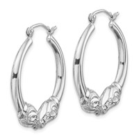 Sterling Silver Rhod-plated Textured Ram Head Round Hoop Earrings view 2