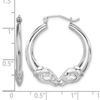 Sterling Silver Rhod-plated Textured Ram Head Round Hoop Earrings view 4