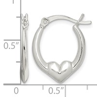 Sterling Silver Polished Heart Oval Hoop Earrings view 4