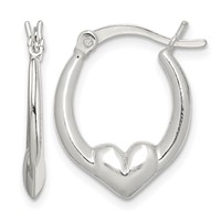 Sterling Silver Polished Heart Oval Hoop Earrings view 1