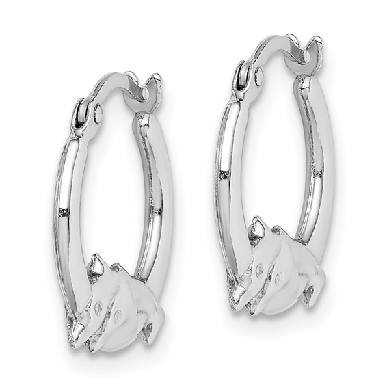 Sterling Silver Rhodium-plated Polished Dolphin Round Hoop Earrings