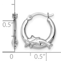 Sterling Silver Rhodium-plated Polished Dolphin Round Hoop Earrings view 4