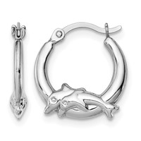 Sterling Silver Rhodium-plated Polished Dolphin Round Hoop Earrings view 1