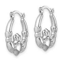 Sterling Silver Rhodium-lated Claddagh Hollow Round Hoop Earrings view 2
