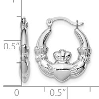 Sterling Silver Rhodium-lated Claddagh Hollow Round Hoop Earrings view 4